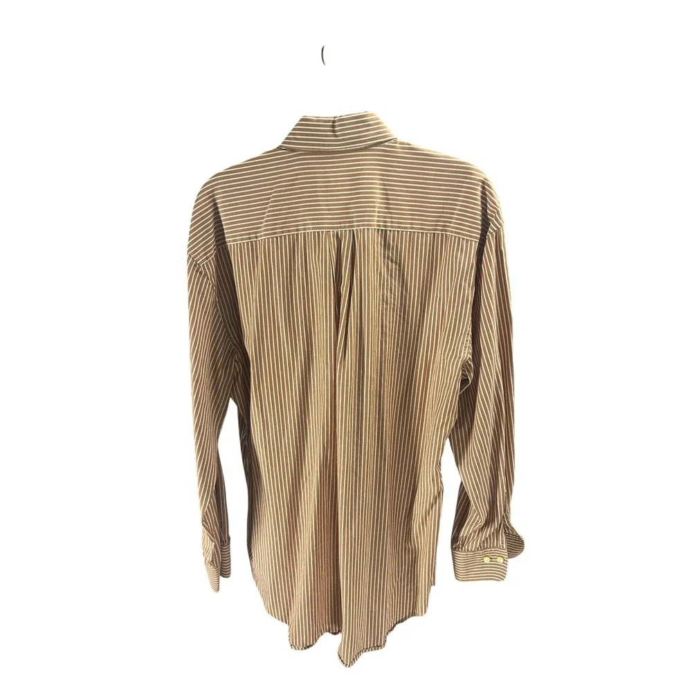 Peter Millar Men's Medium M Brown Striped Long Sleeve Button-Down Shirt - Picture 7 of 7